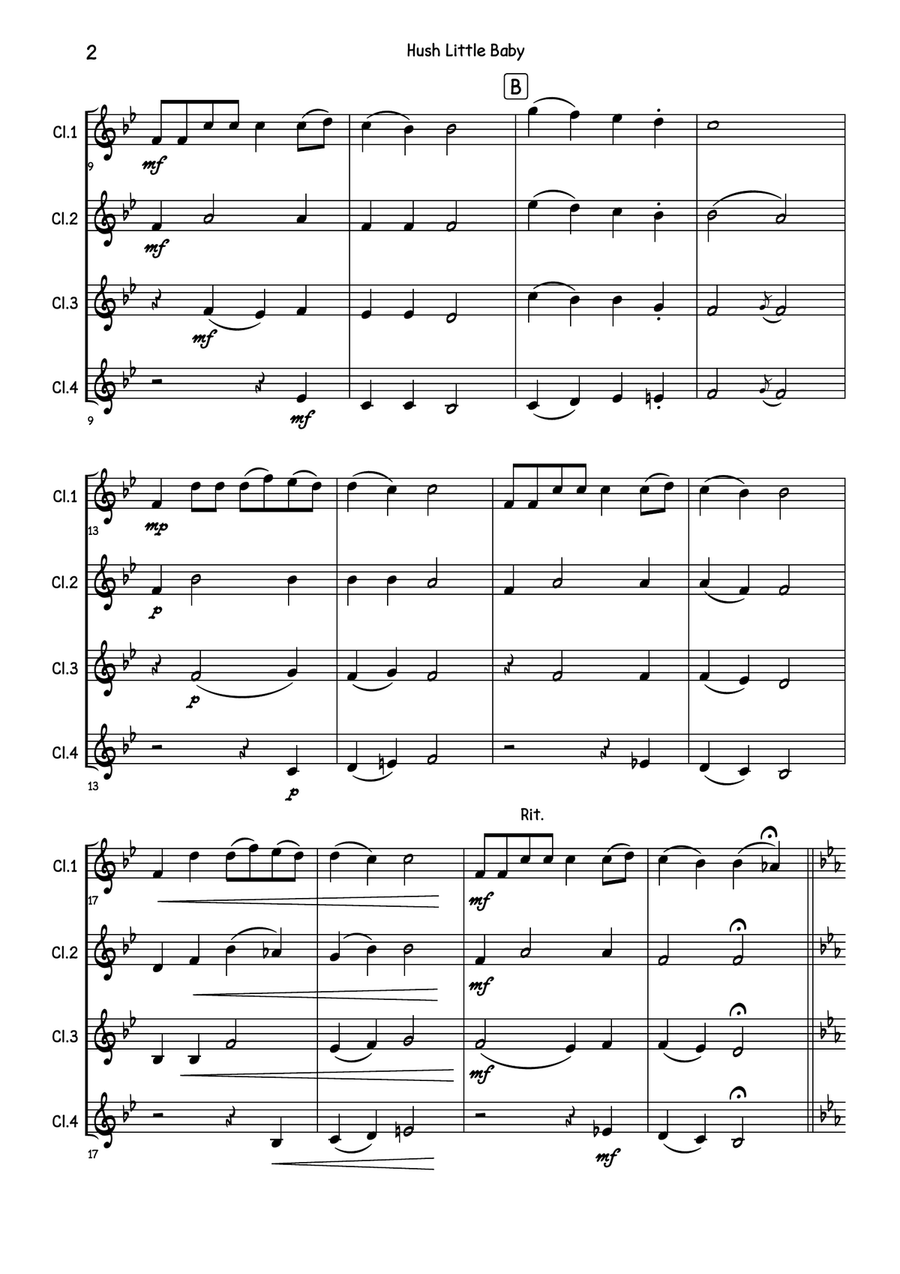 Hush Little Baby Hush Little Baby Clarinet Quartet scores gallery preview page 3