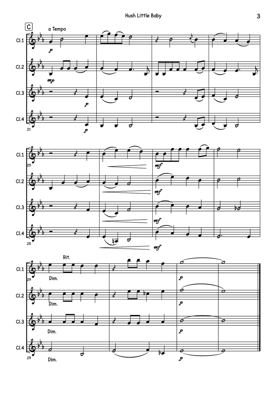 Hush Little Baby Hush Little Baby Clarinet Quartet scores gallery preview page 4
