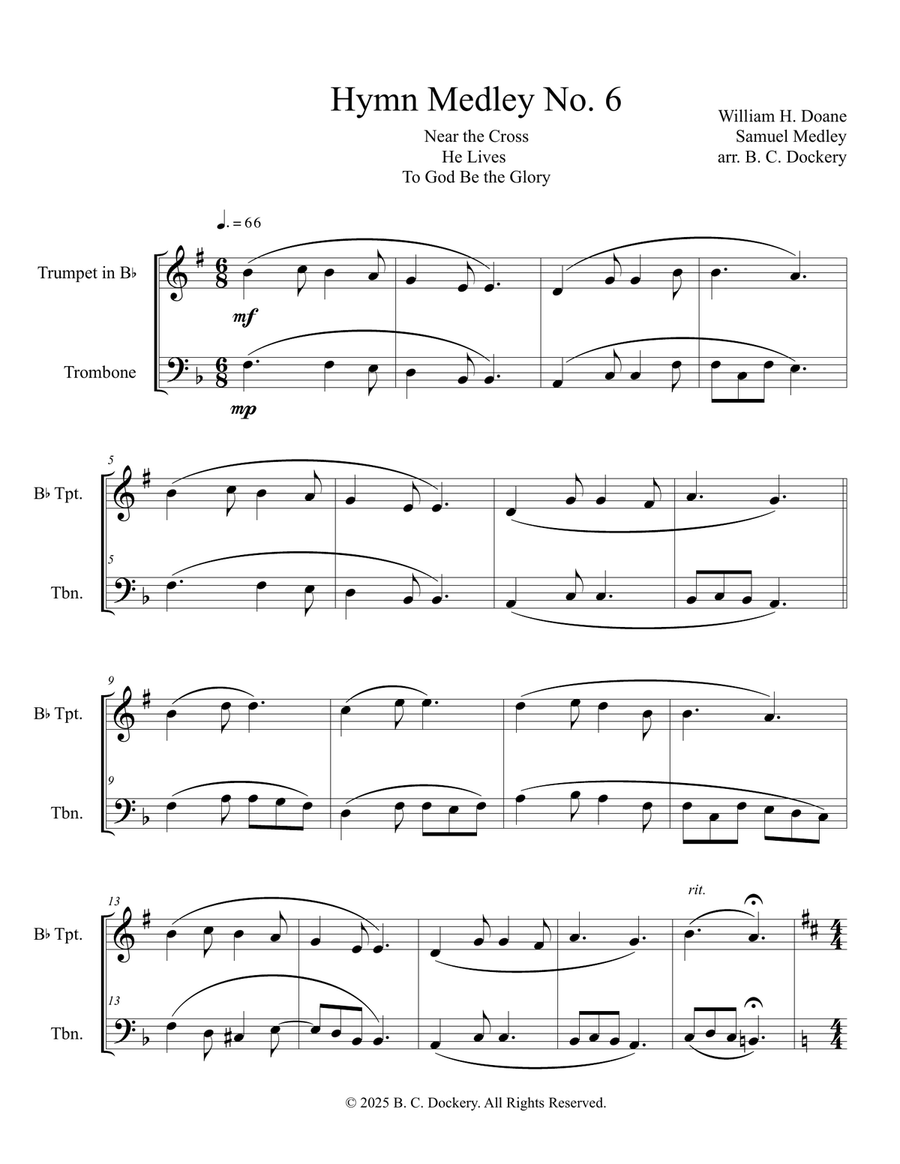 Hymn Medley No. 6 (Trumpet and Trombone Duet) Brass Duet scores gallery preview page 1