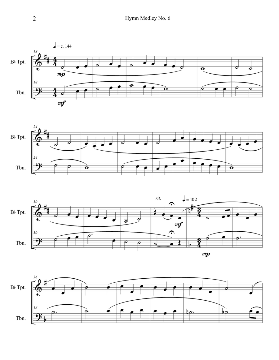 Hymn Medley No. 6 (Trumpet and Trombone Duet) Brass Duet scores gallery preview page 2