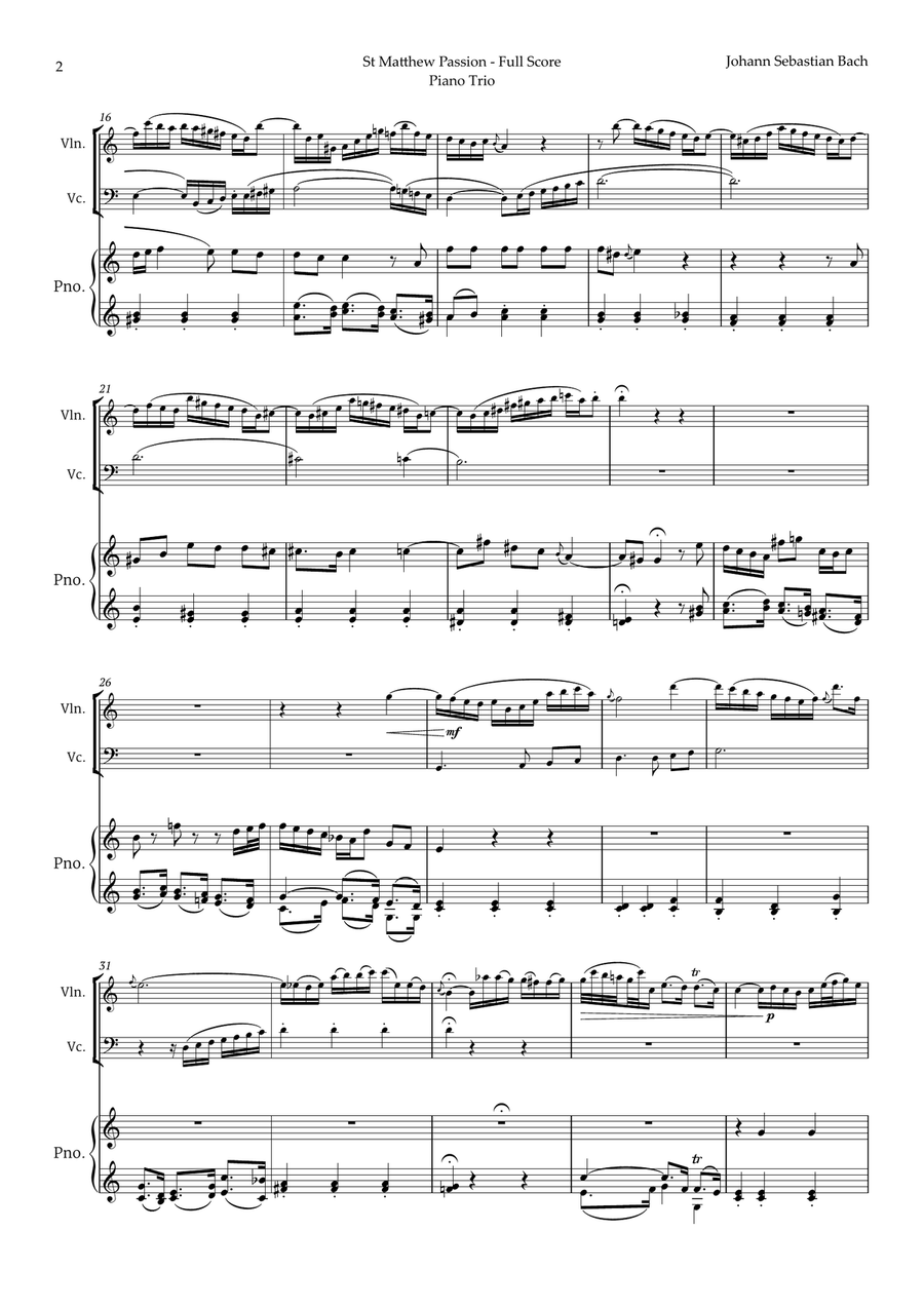 Aus Liebe will mein Heiland sterben by Bach for Piano Trio Piano Trio scores gallery preview page 2