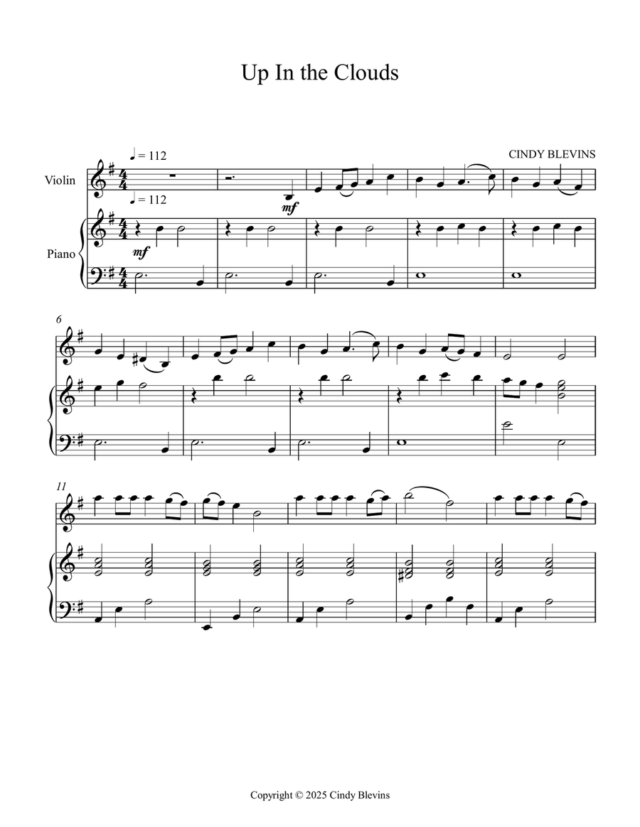 Up In the Clouds, an original piece for Violin and piano Violin Solo scores gallery preview page 2