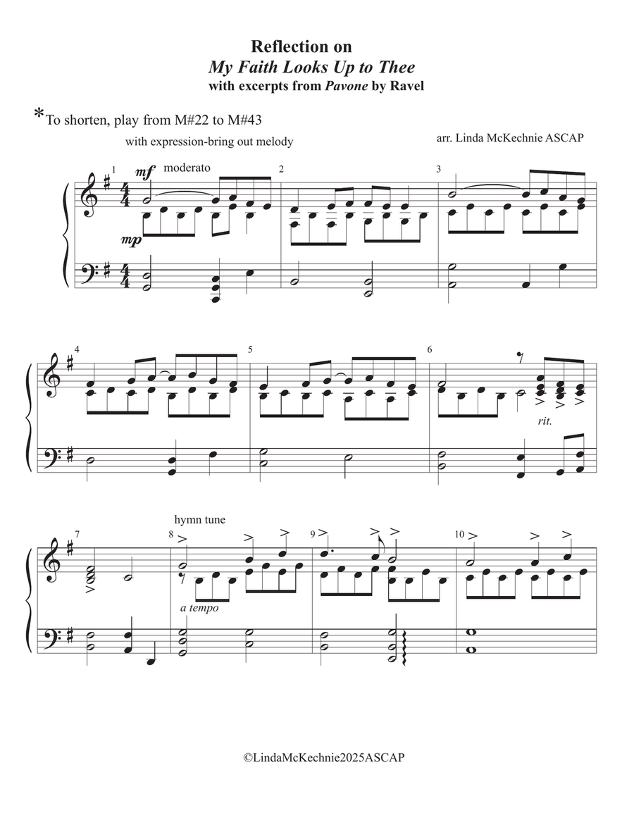 Reflection on My faith Looks Up to Thee with excerpts from Pavone by Ravel Piano Solo scores gallery preview page 1