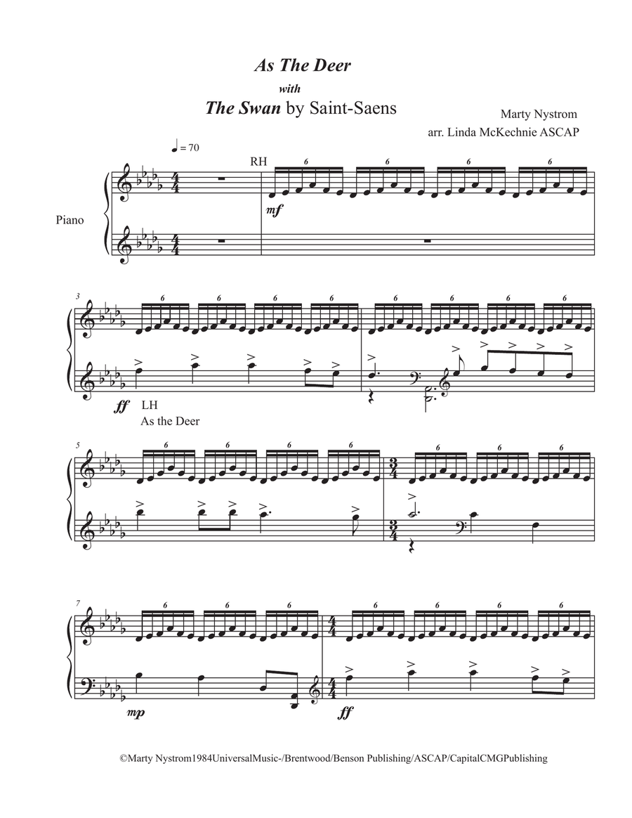 As the Deer with The Swan by Saint-Saens Piano Solo scores gallery preview page 1