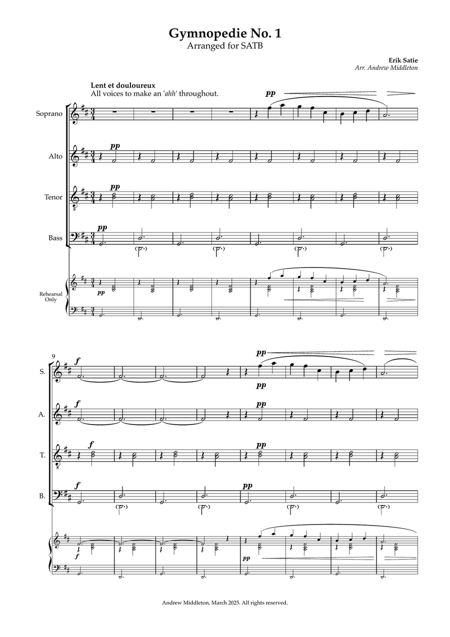 Gymnopedie No. 1 arranged for SATB Choir 4-Part scores gallery preview page 3