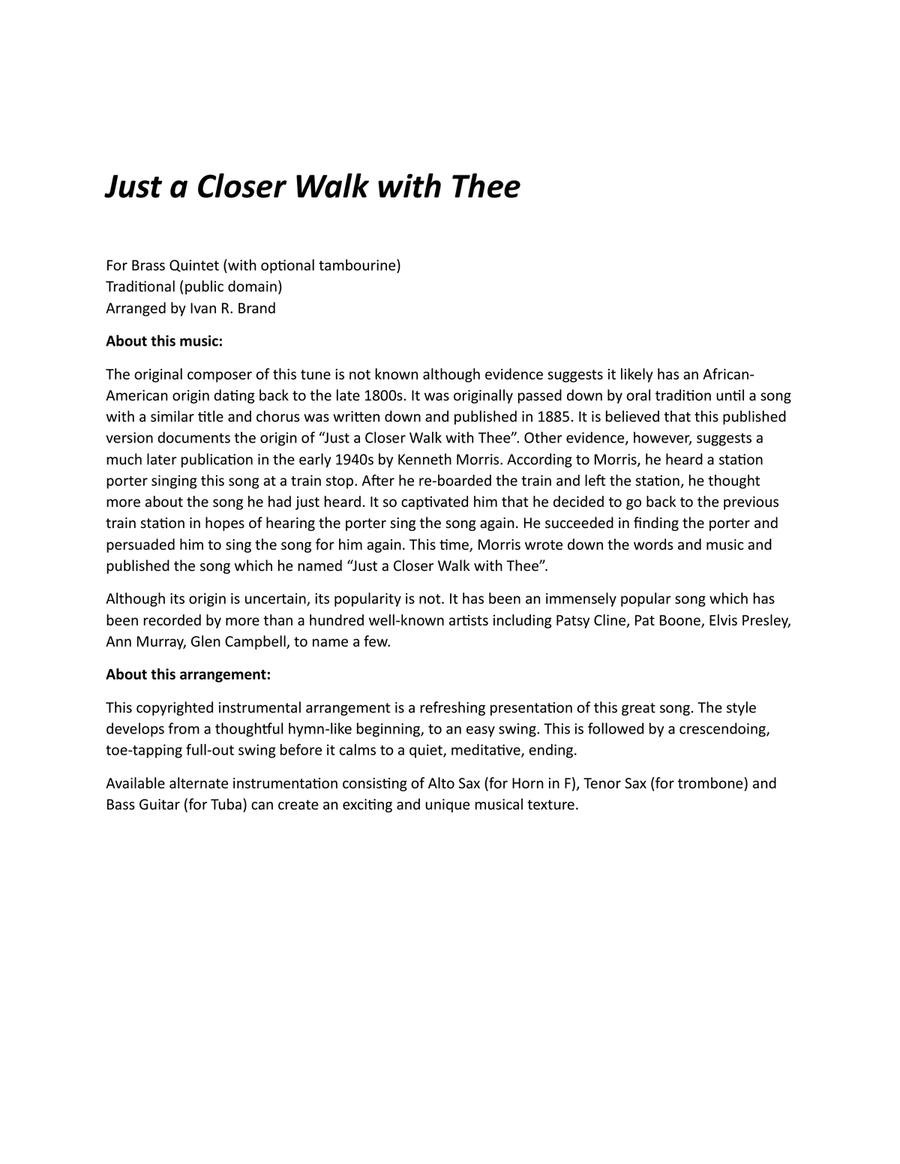 Just a Closer Walk with Thee (for Brass Quintet) Brass Quintet scores gallery preview page 2