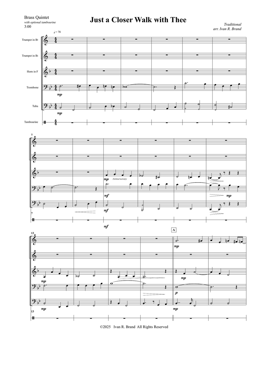 Just a Closer Walk with Thee (for Brass Quintet) Brass Quintet scores gallery preview page 3
