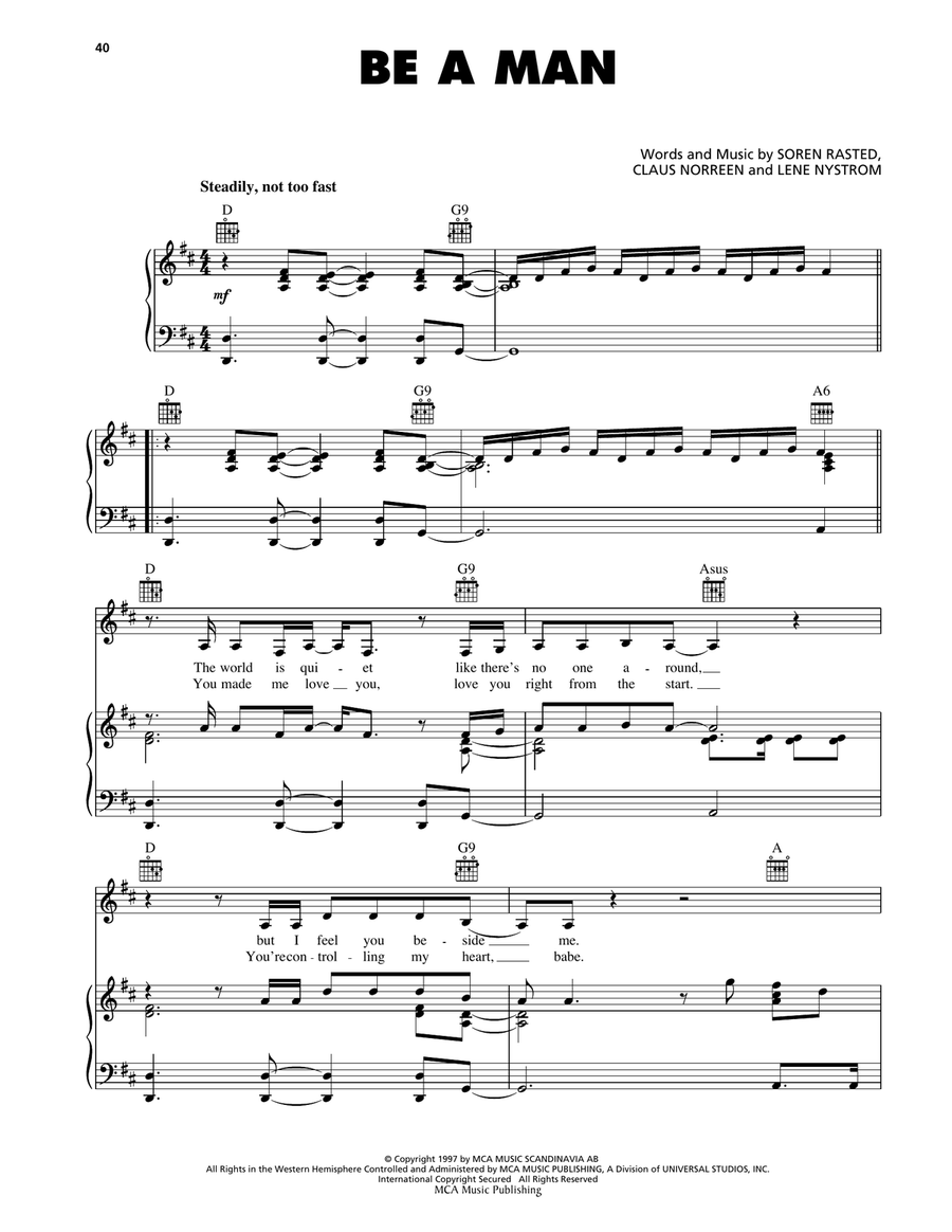 Be A Man Be A Man Piano, Vocal, Guitar scores gallery preview page 1