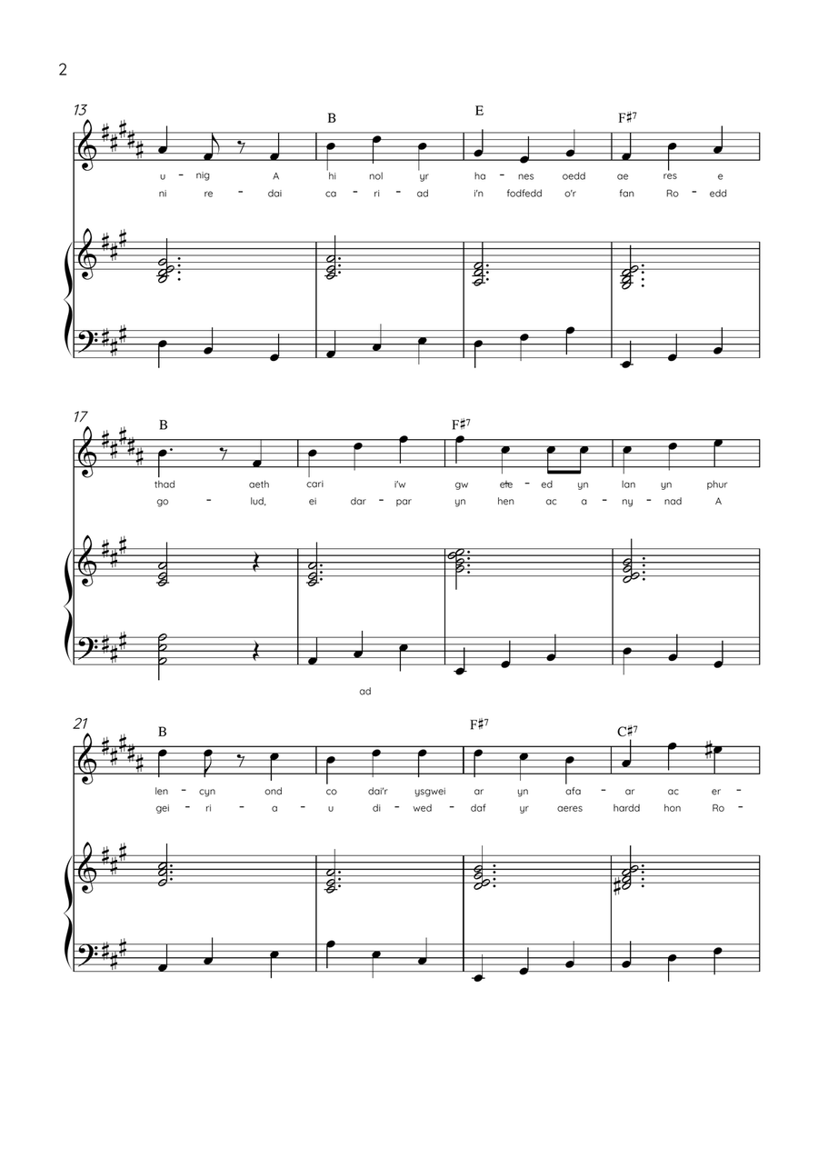 Llwn Onn - Soprano Sax & Piano in A Major With Lyrics & Chords (Trad.lyrics of the original Welsh) Soprano Saxophone scores gallery preview page 2