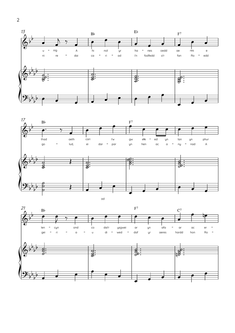 Llwn Onn - Soprano Sax & Piano in Ab Major With Lyrics & Chords (Trad.lyrics of the original Welsh) Soprano Saxophone scores gallery preview page 2