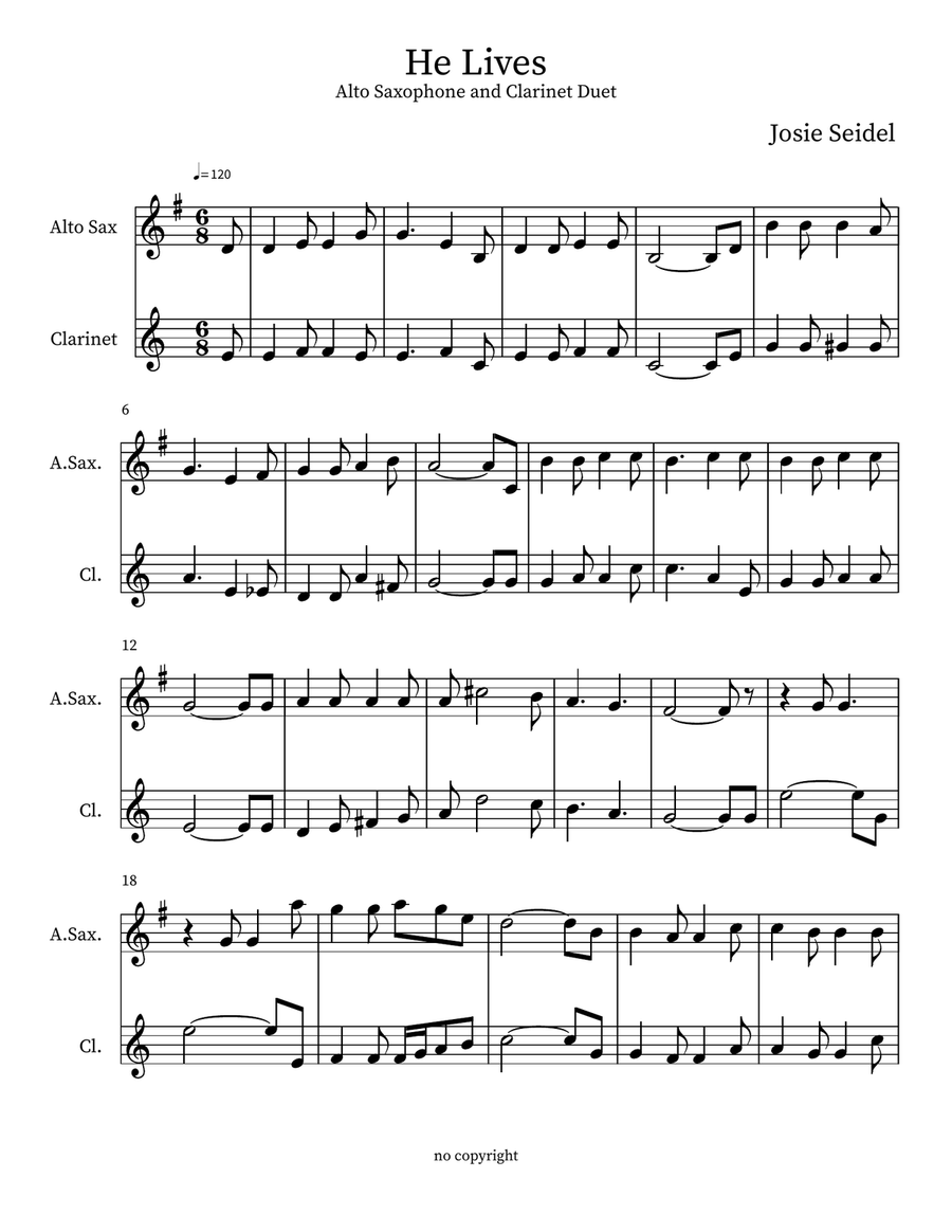 He Lives He Lives Woodwind Duet scores gallery preview page 1
