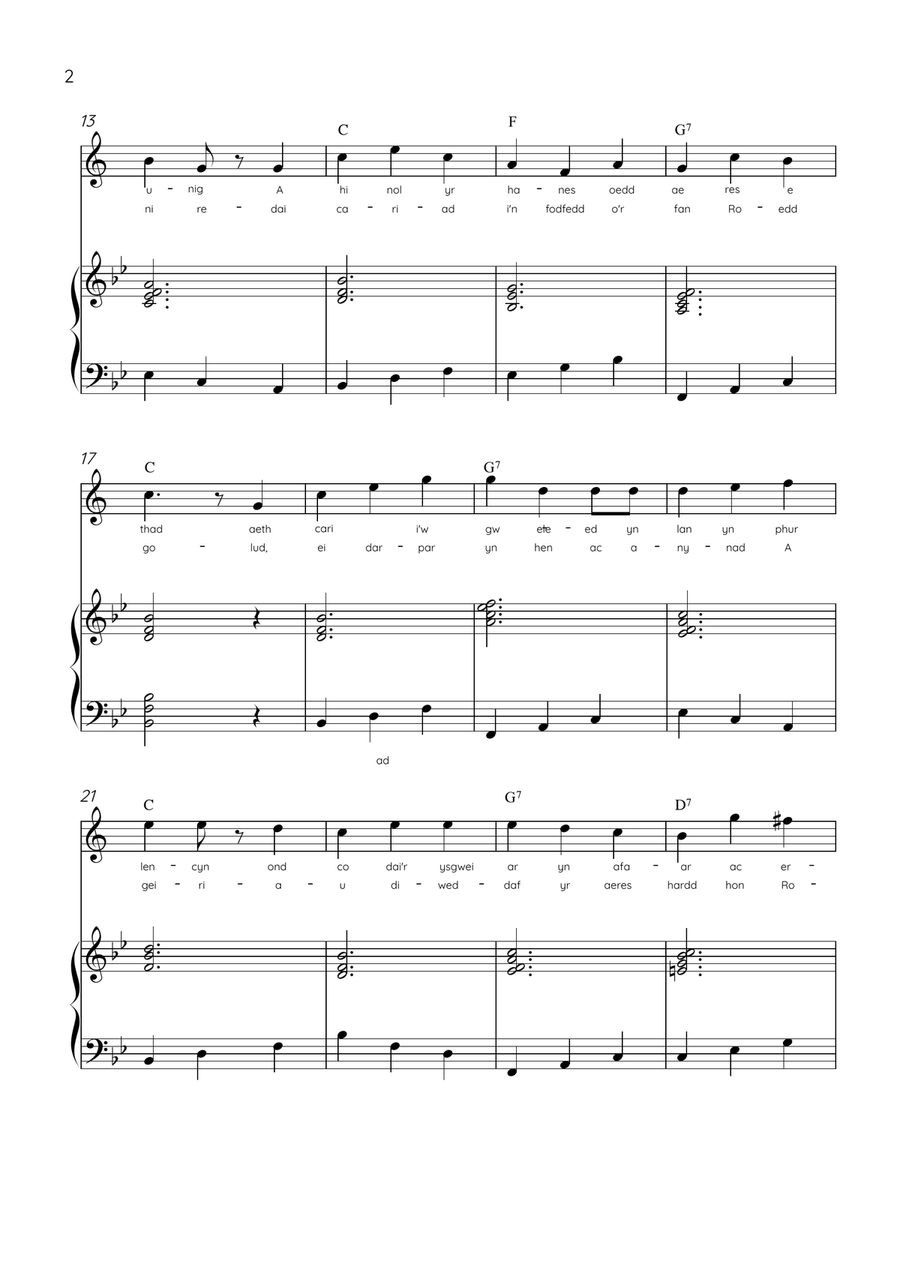 Llwn Onn - Soprano Sax & Piano in Bb Major With Lyrics & Chords (Trad.lyrics of the original Welsh) Soprano Saxophone scores gallery preview page 2