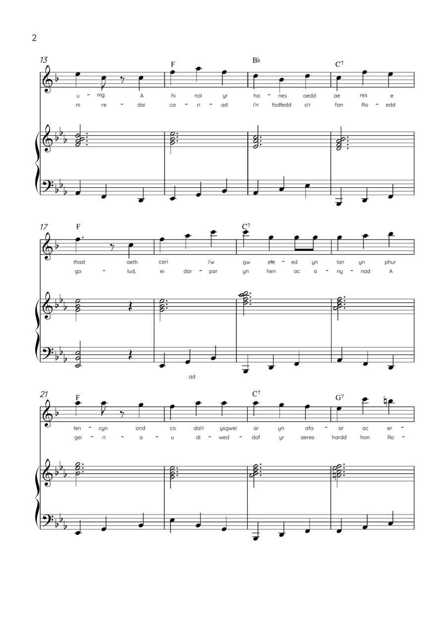 Llwn Onn - Soprano Sax & Piano in Eb Major With Lyrics & Chords (Trad.lyrics of the original Welsh) Soprano Saxophone scores gallery preview page 2