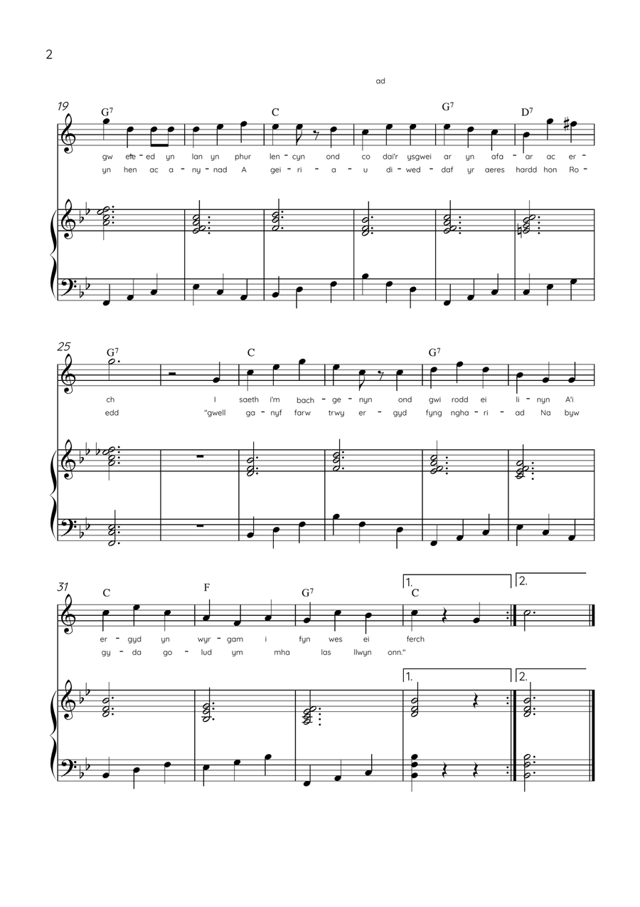 Llwn Onn - Tenor Sax & Piano in Bb Major With Lyrics & Chords (Trad. lyrics of the original Welsh) Tenor Saxophone scores gallery preview page 2