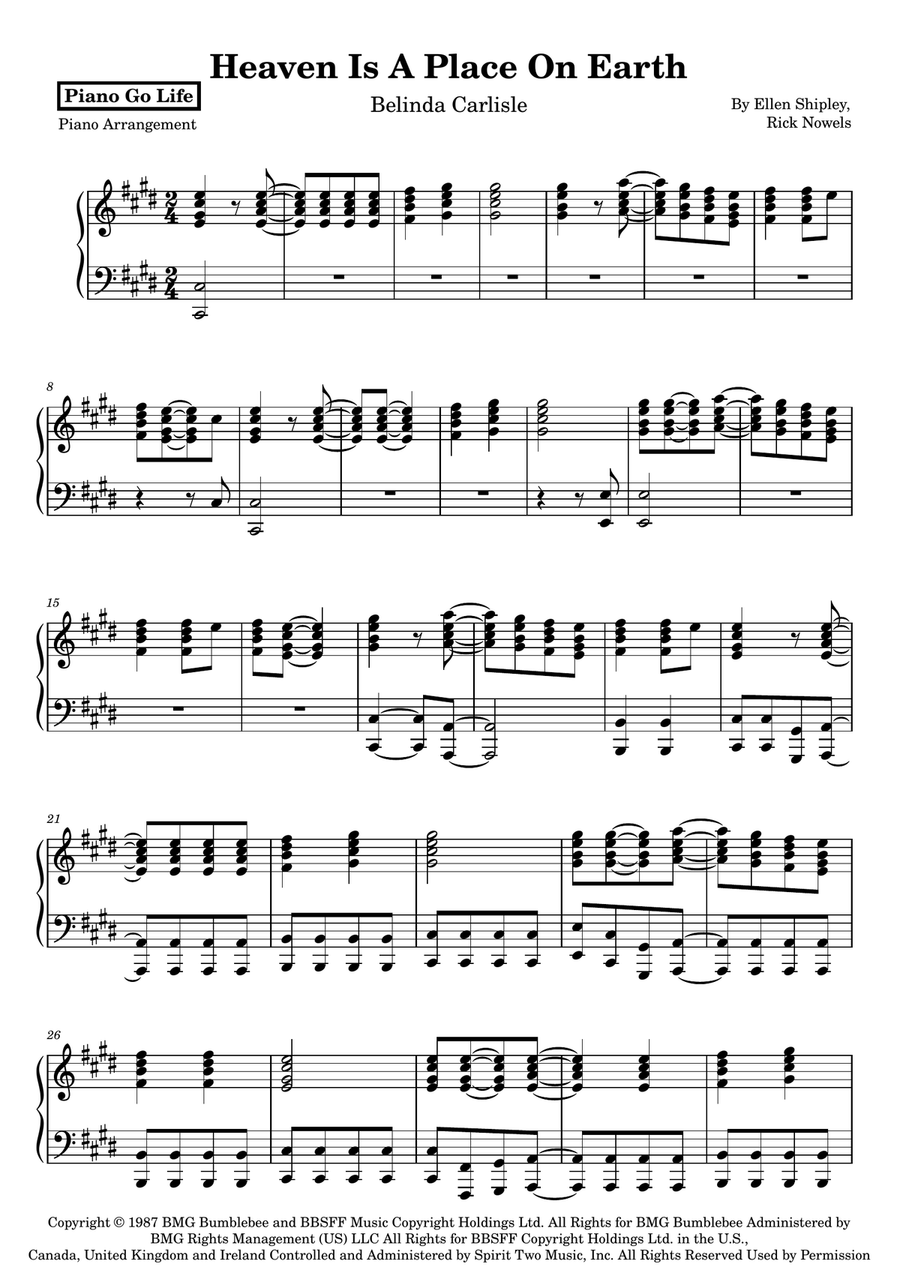 Heaven Is A Place On Earth Piano Solo scores gallery preview page 1