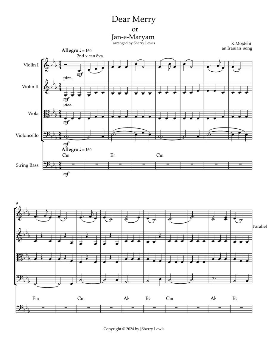 Dear Merry, also called Jan-e-Maryam String Orchestra scores gallery preview page 1