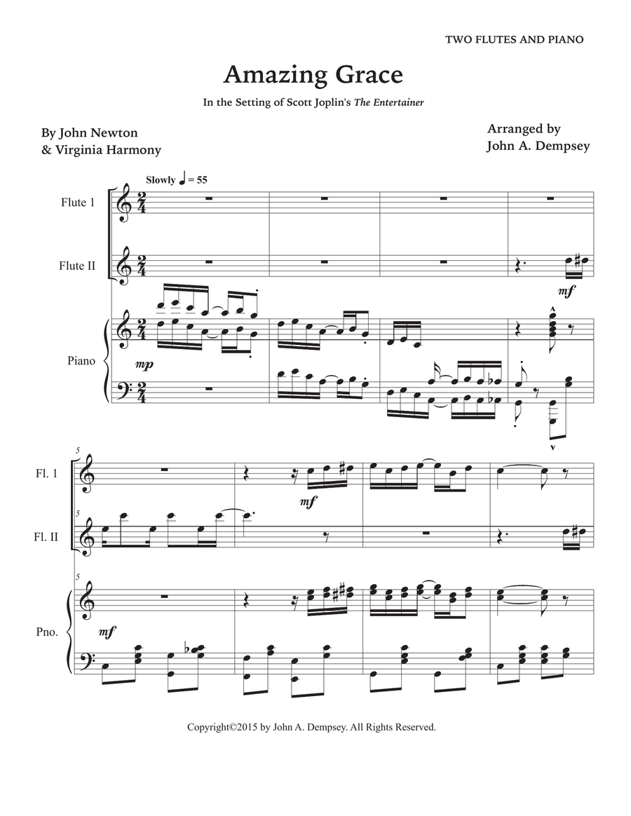 Amazing Grace / The Entertainer (Trio for Two Flutes and Piano) Woodwind Duet scores gallery preview page 5