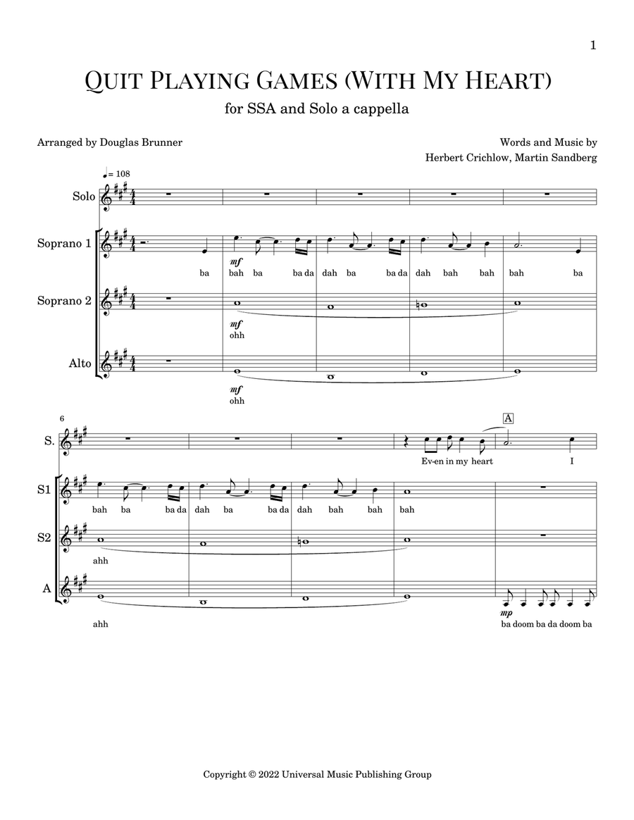 Quit Playing Games (With My Heart) SSA scores gallery preview page 2