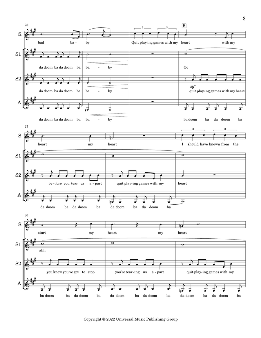 Quit Playing Games (With My Heart) SSA scores gallery preview page 4