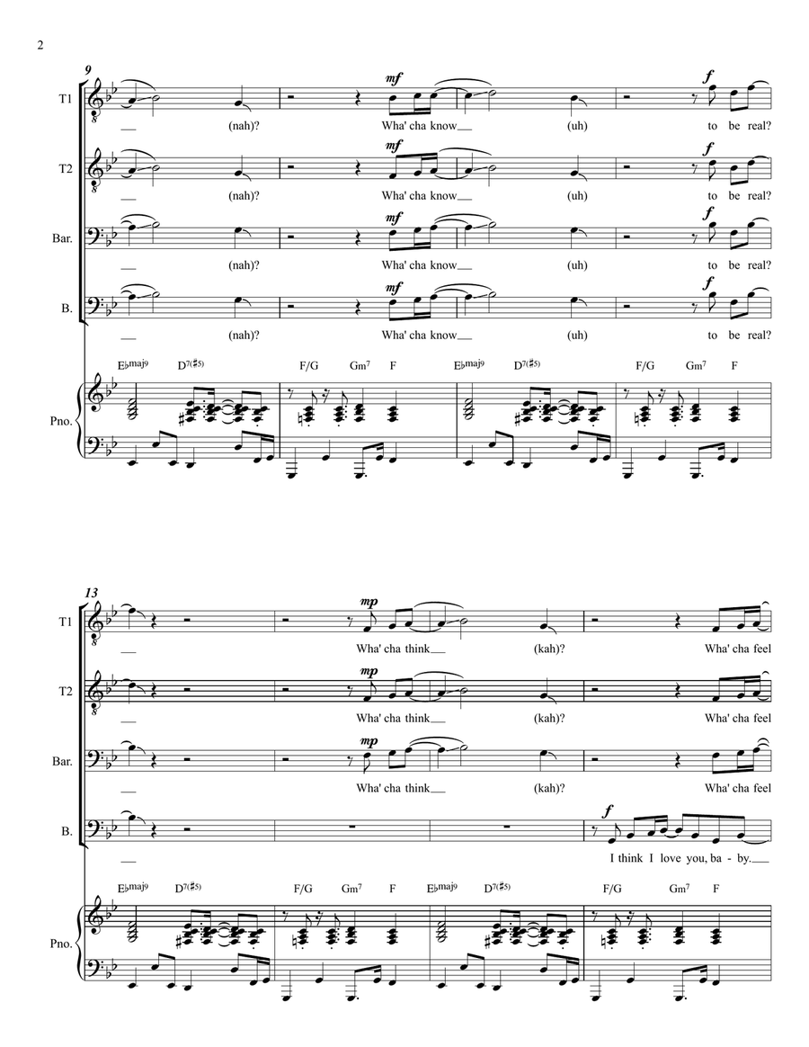 Medley: Got To Be Real with Hooked (Hot Stuff), We Are Family, Break My Soul (The Queens Remix), ... TTBB scores gallery preview page 2