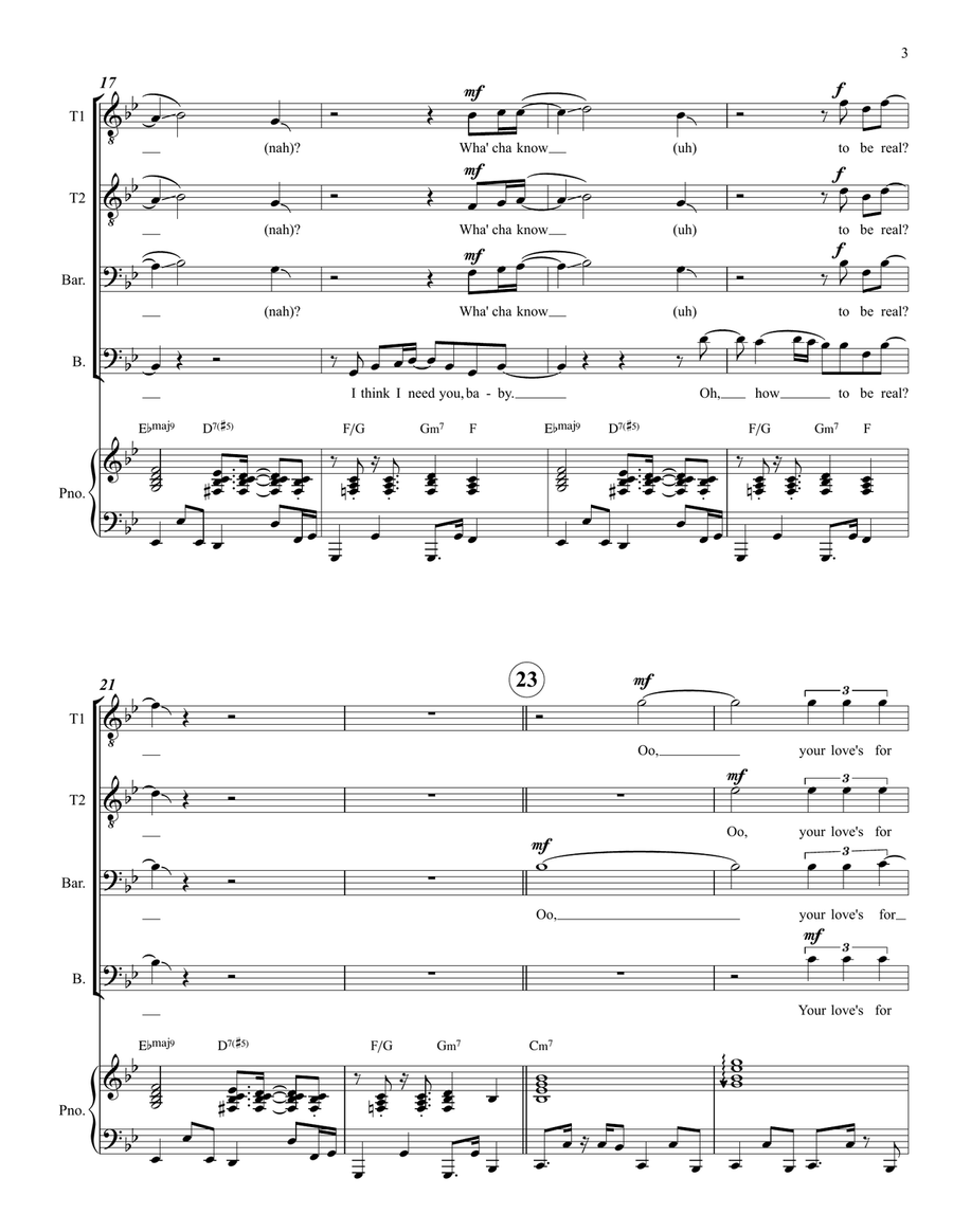 Medley: Got To Be Real with Hooked (Hot Stuff), We Are Family, Break My Soul (The Queens Remix), ... TTBB scores gallery preview page 3