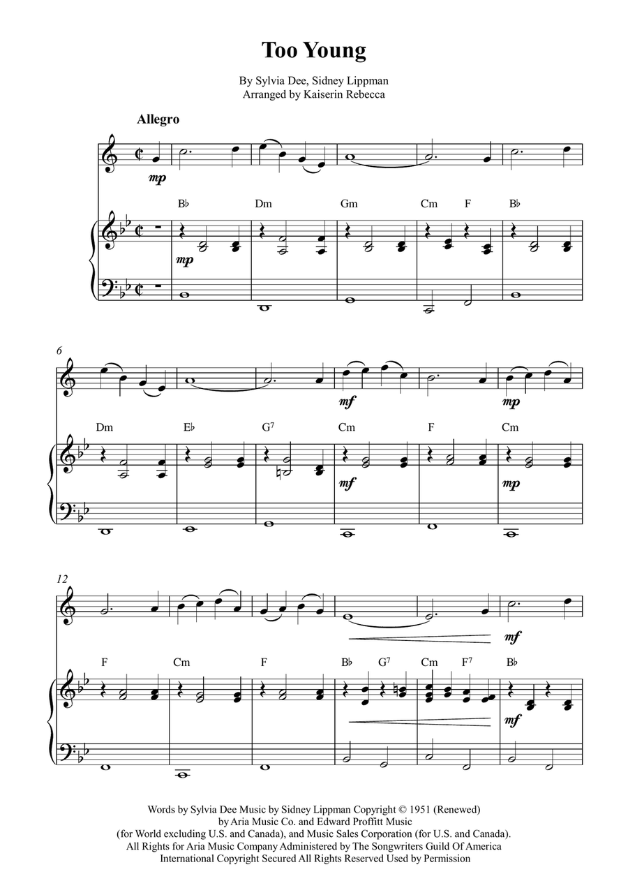 Too Young Too Young B-Flat Clarinet scores gallery preview page 1