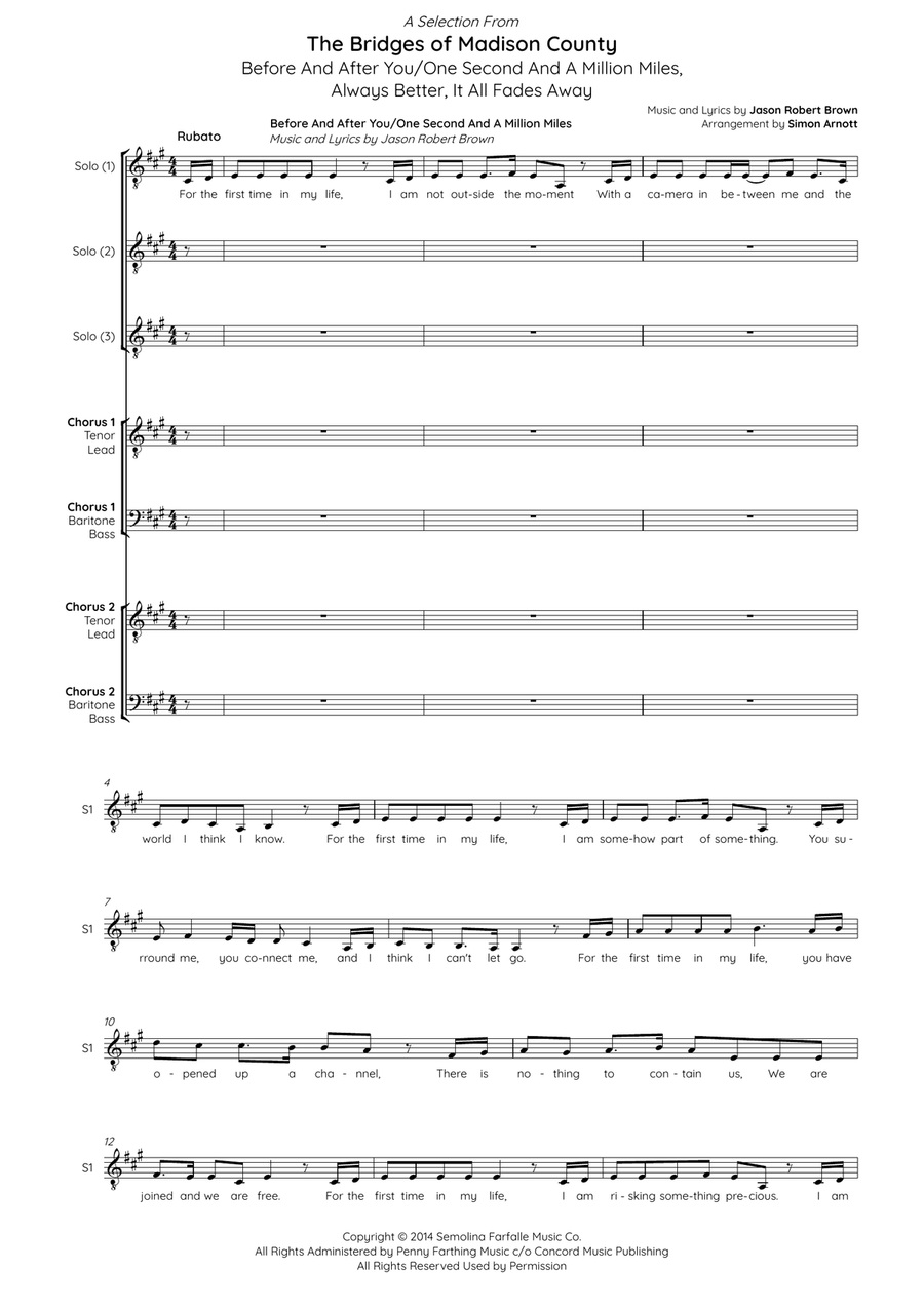 Medley: Before And After You/one Second And A Million Miles with Always Better and It All Fades Away TTBB scores gallery preview page 1