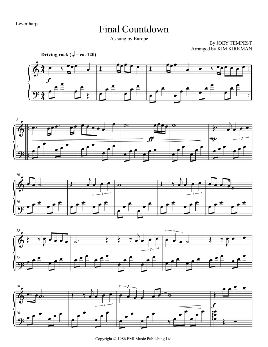 Final Countdown Final Countdown Celtic Harp scores gallery preview page 1