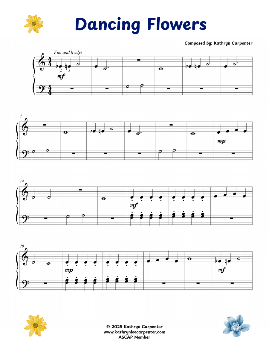 Dancing Flowers (Easy and More Advanced Piano) Piano Method scores gallery preview page 1