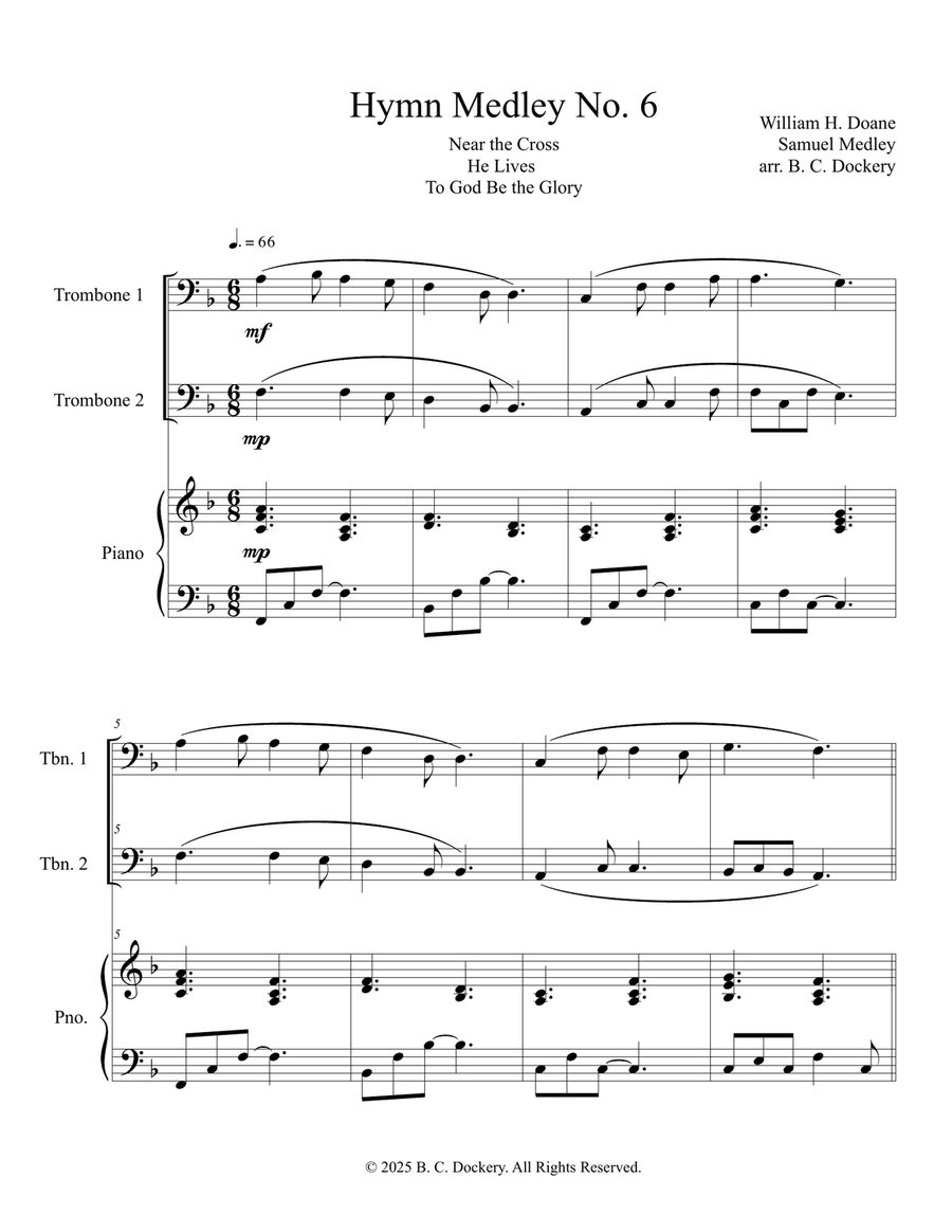 Hymn Medley No. 6 (Trombone Duet with Piano Accompaniment) Trombone Duet scores gallery preview page 1