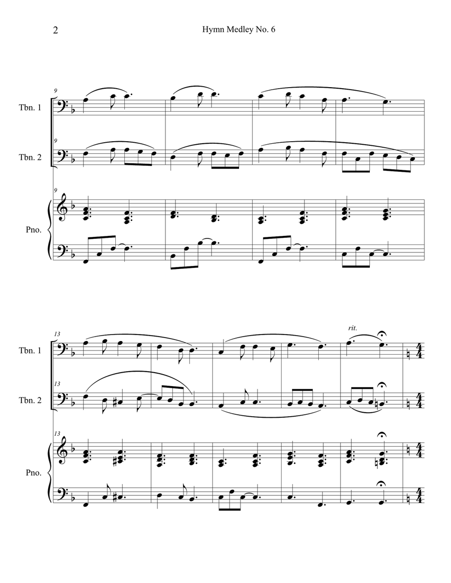 Hymn Medley No. 6 (Trombone Duet with Piano Accompaniment) Trombone Duet scores gallery preview page 2