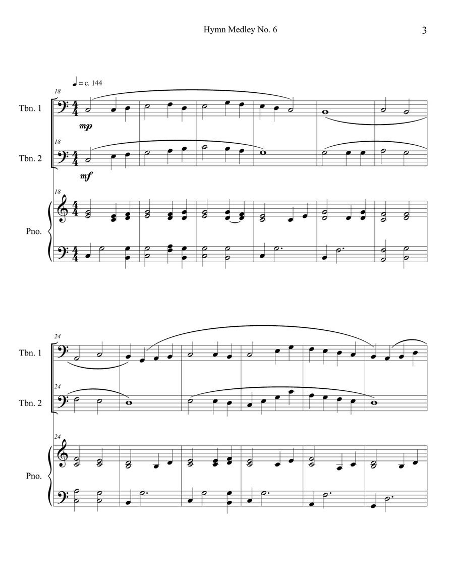 Hymn Medley No. 6 (Trombone Duet with Piano Accompaniment) Trombone Duet scores gallery preview page 3