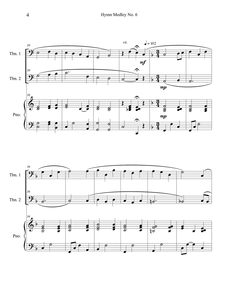 Hymn Medley No. 6 (Trombone Duet with Piano Accompaniment) Trombone Duet scores gallery preview page 4