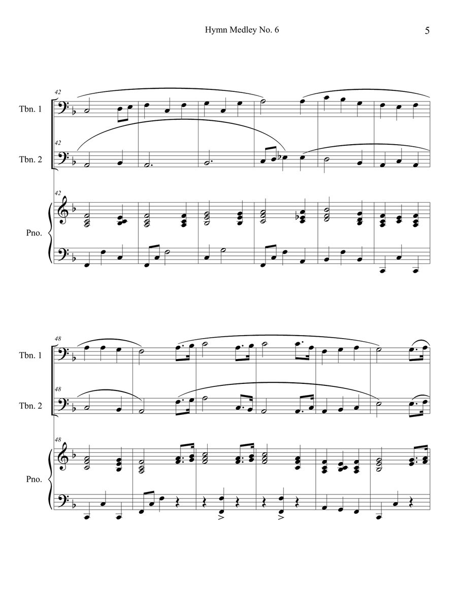 Hymn Medley No. 6 (Trombone Duet with Piano Accompaniment) Trombone Duet scores gallery preview page 5