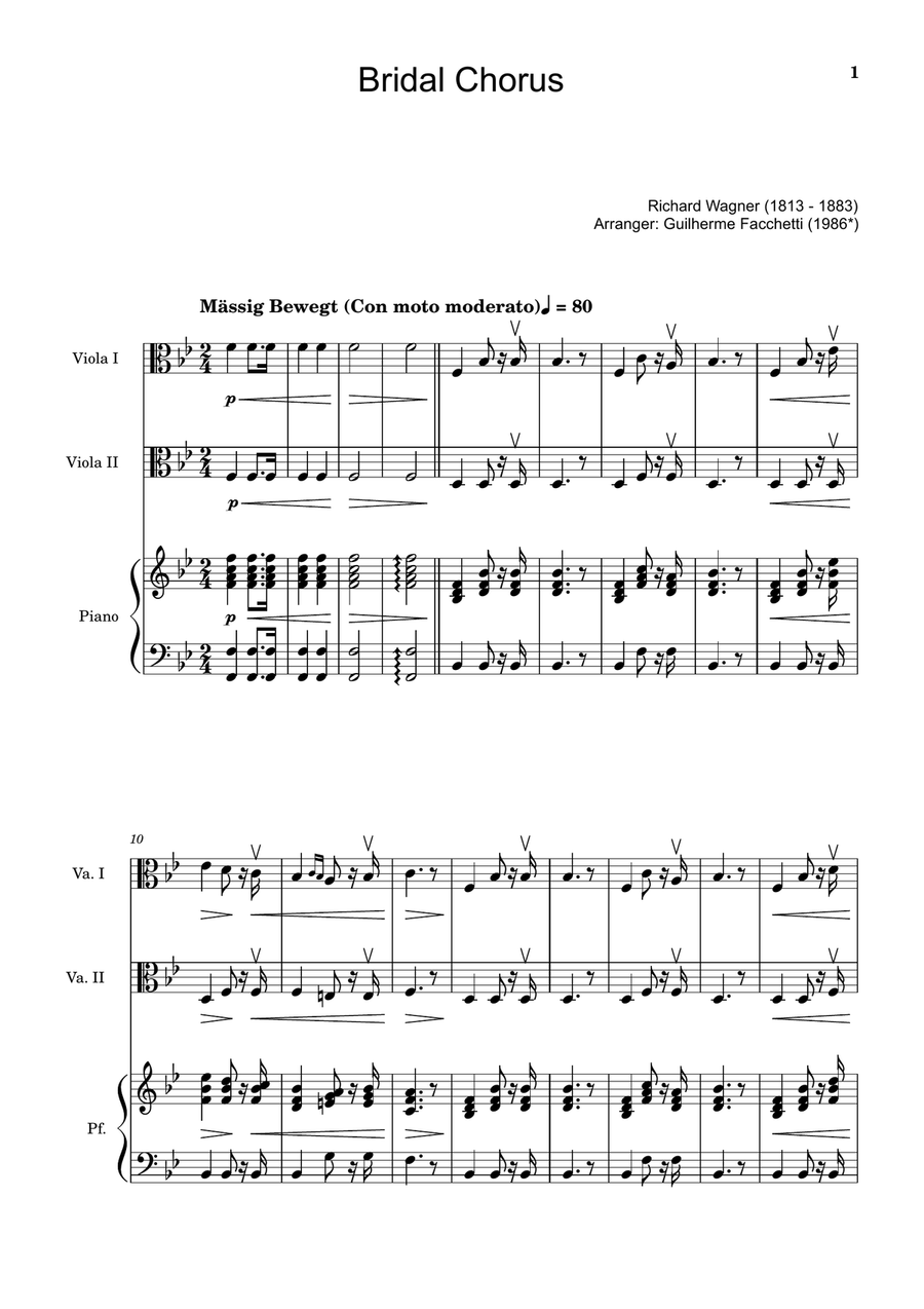Bridal Chorus. R. Wagner - Viola Duet and Piano. Score and Parts. String Duet scores gallery preview page 1