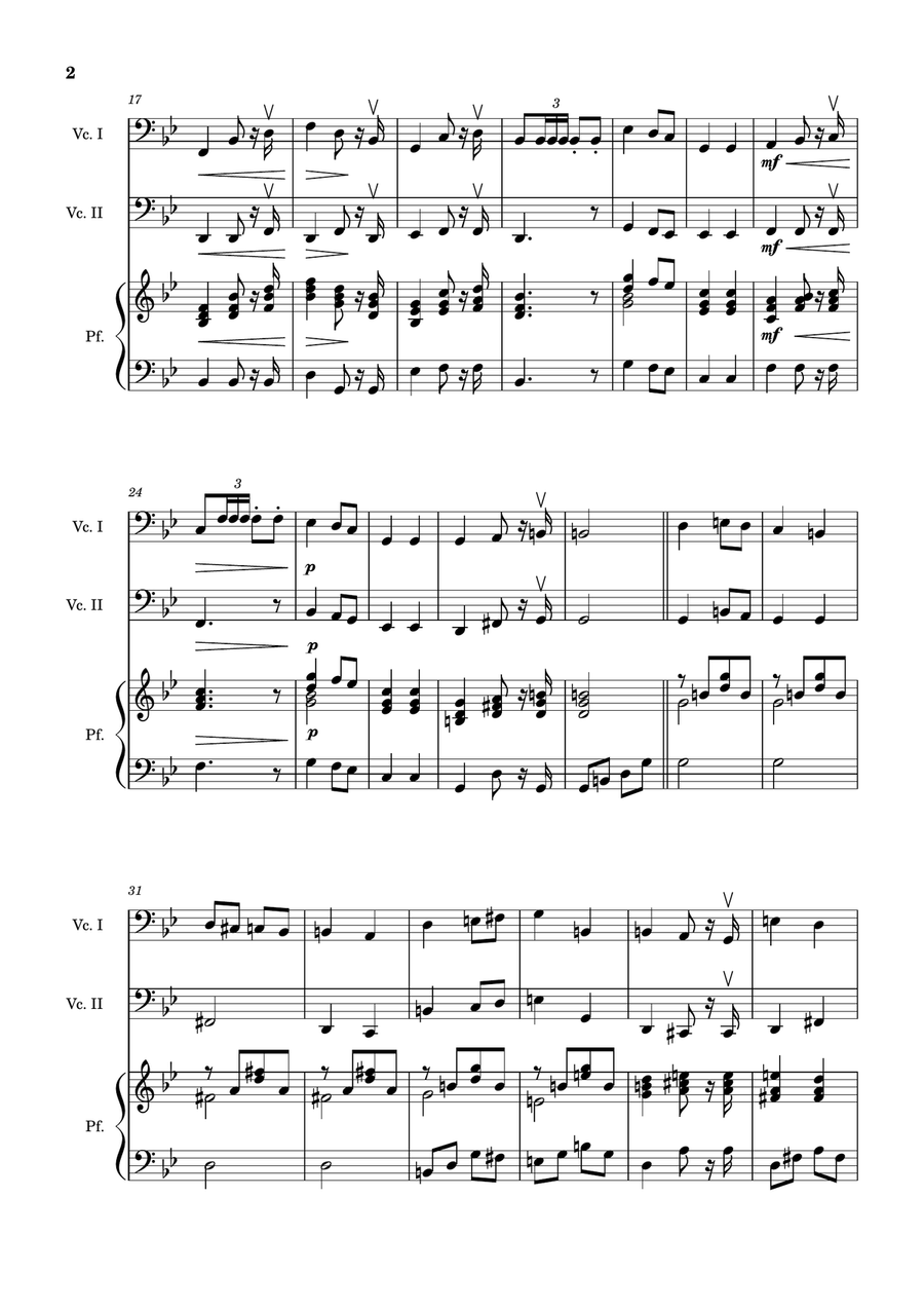 Bridal Chorus. R. Wagner - Cello Duet and Piano. Score and Parts. String Duet scores gallery preview page 2