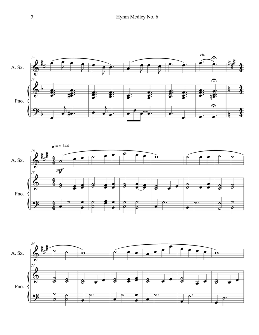 Hymn Medley No. 6 (Alto Sax Solo with Piano Accompaniment) Alto Saxophone scores gallery preview page 2
