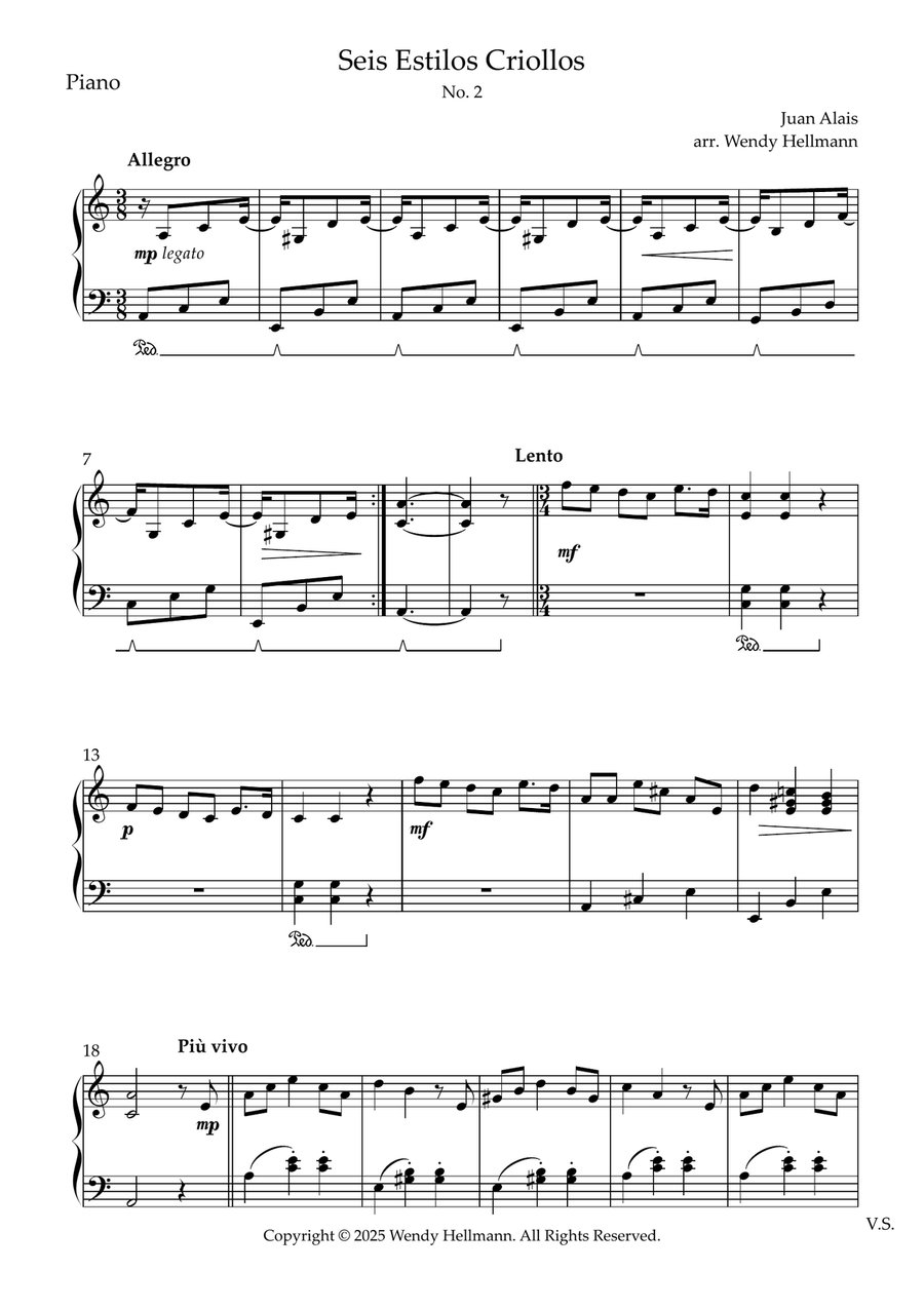 Seis Estilos Criollos, No. 2 Piano Solo scores gallery preview page 1