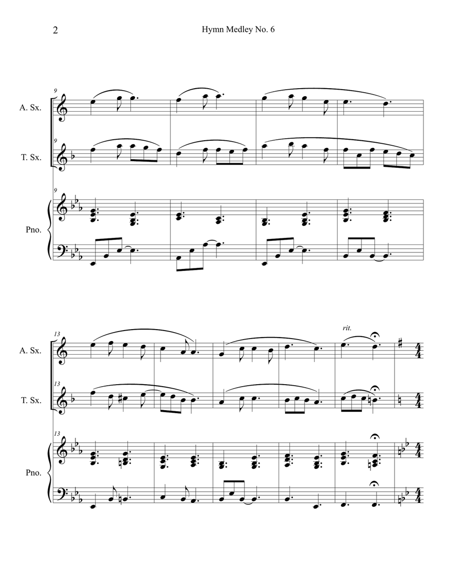 Hymn Medley No. 6 (Alto and Tenor Sax Duet with Piano Accompaniment) Woodwind Duet scores gallery preview page 2