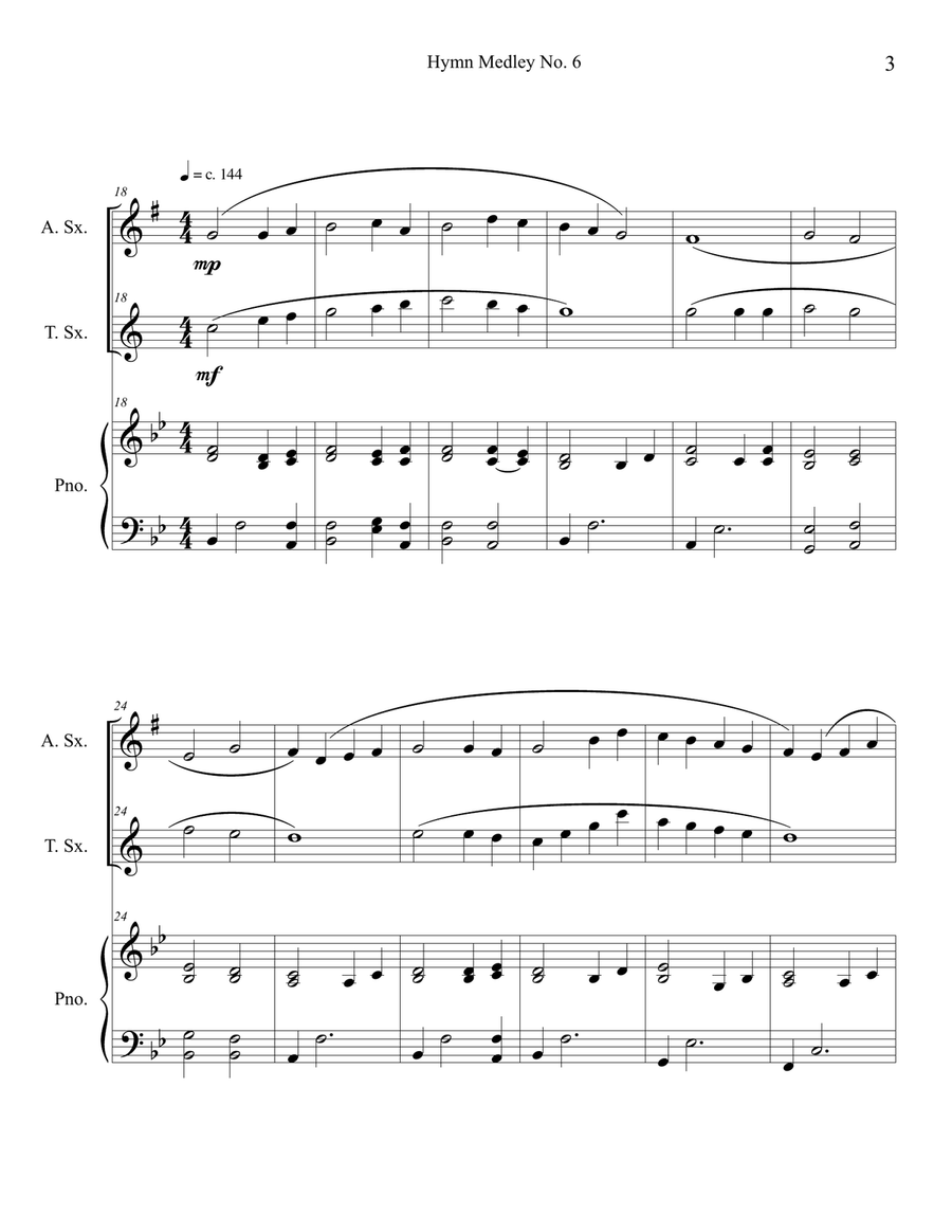 Hymn Medley No. 6 (Alto and Tenor Sax Duet with Piano Accompaniment) Woodwind Duet scores gallery preview page 3
