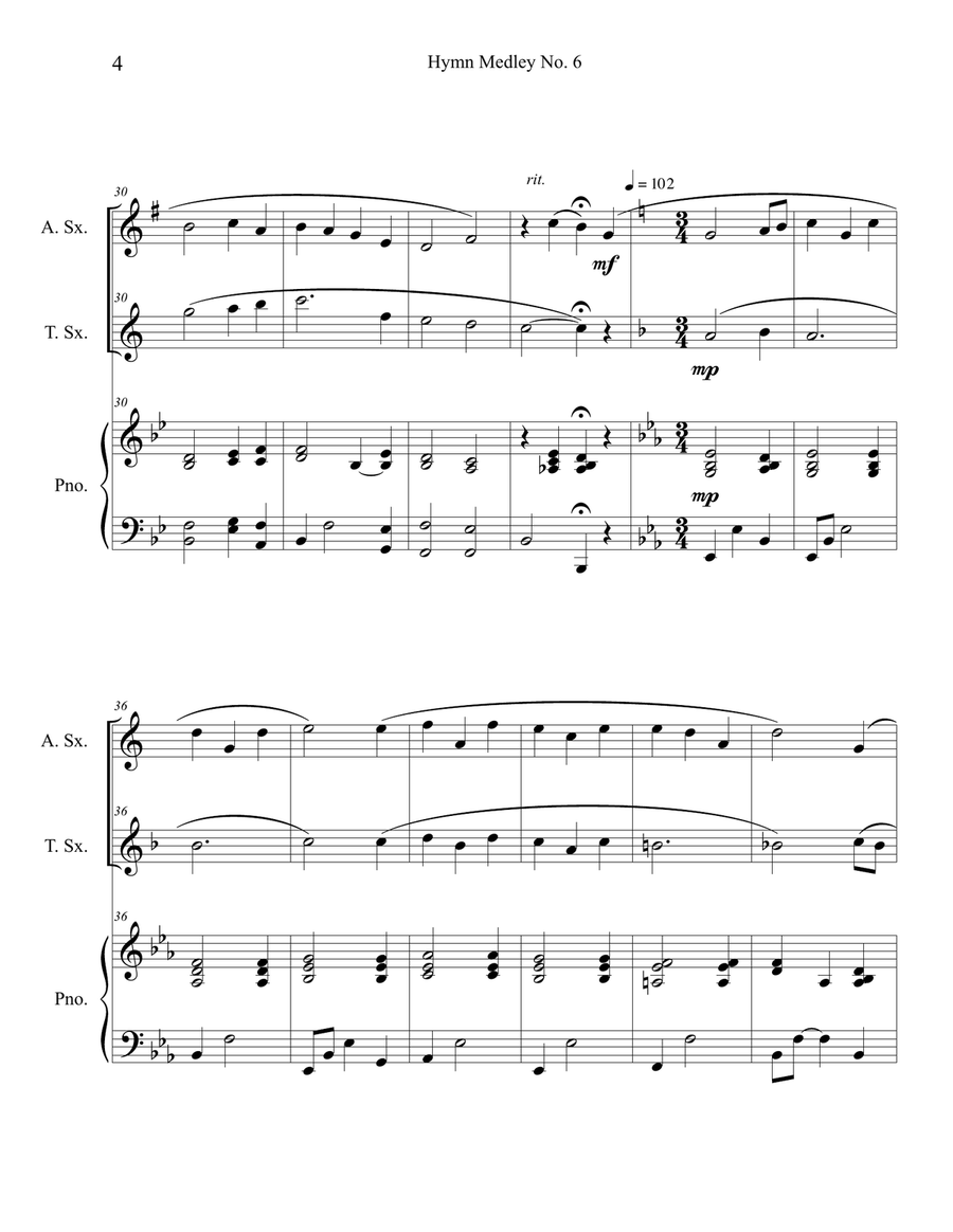 Hymn Medley No. 6 (Alto and Tenor Sax Duet with Piano Accompaniment) Woodwind Duet scores gallery preview page 4