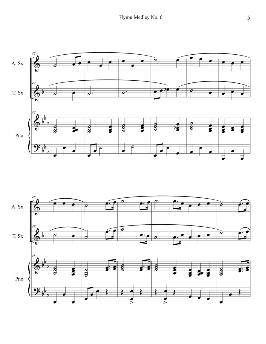 Hymn Medley No. 6 (Alto and Tenor Sax Duet with Piano Accompaniment) Woodwind Duet scores gallery preview page 5