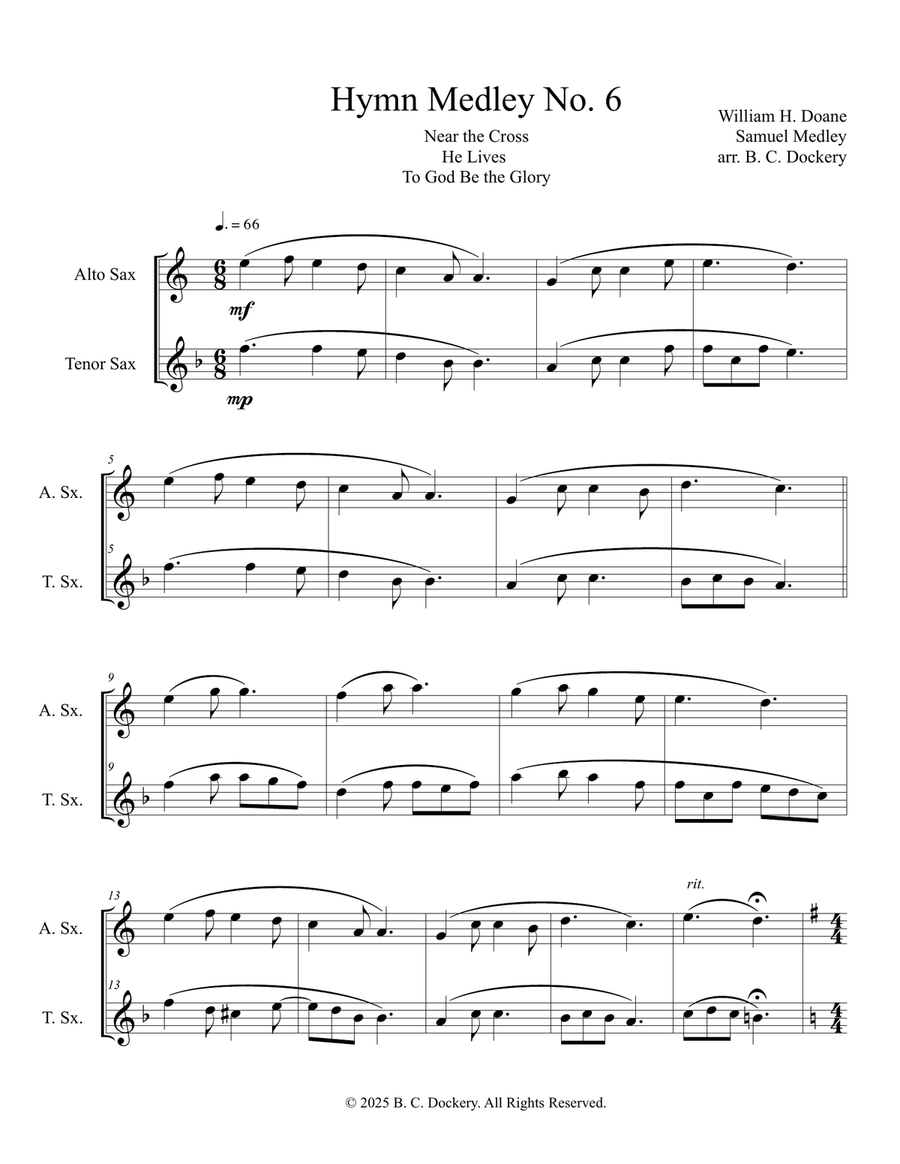 Hymn Medley No. 6 (Alto and Tenor Sax Duet) Woodwind Duet scores gallery preview page 1