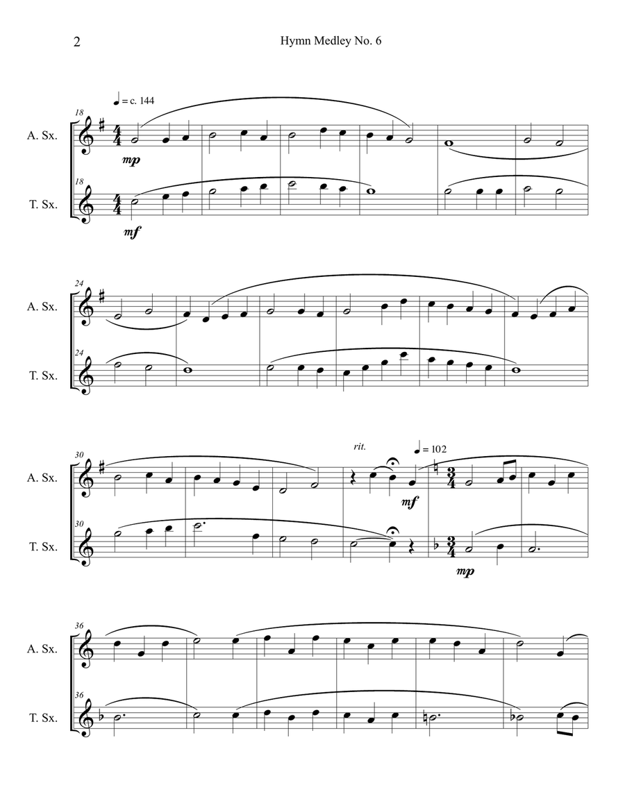 Hymn Medley No. 6 (Alto and Tenor Sax Duet) Woodwind Duet scores gallery preview page 2