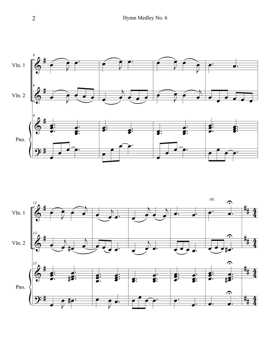 Hymn Medley No. 6 (Violin Duet with Piano Accompaniment) String Duet scores gallery preview page 2