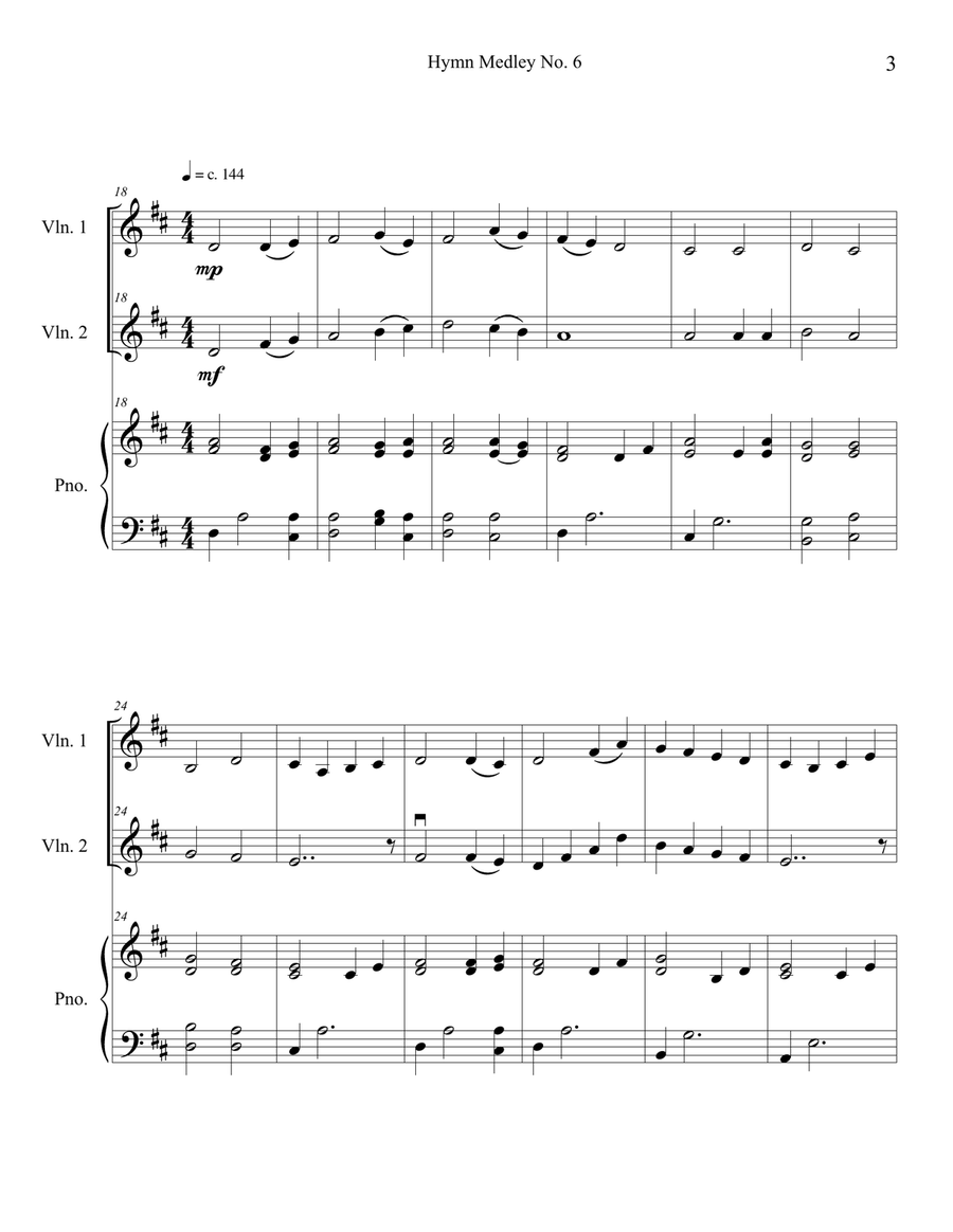Hymn Medley No. 6 (Violin Duet with Piano Accompaniment) String Duet scores gallery preview page 3