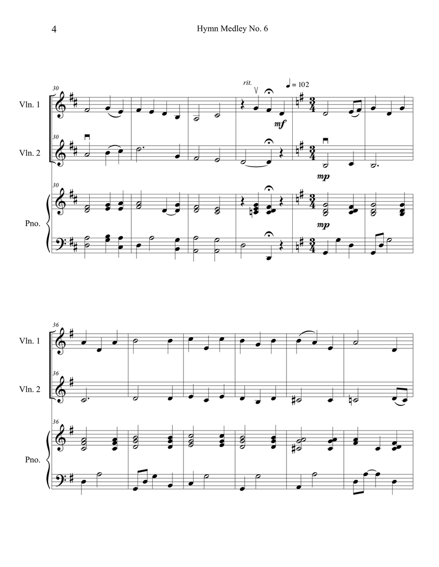 Hymn Medley No. 6 (Violin Duet with Piano Accompaniment) String Duet scores gallery preview page 4