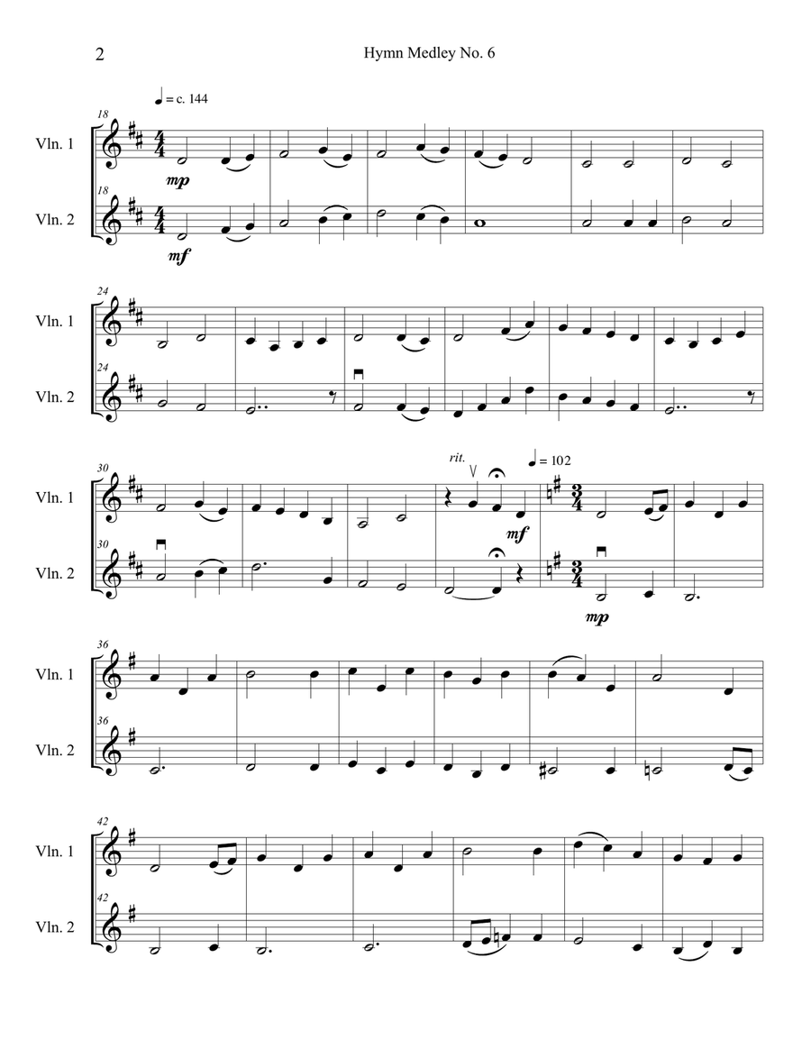 Hymn Medley No. 6 (Violin Duet) String Duet scores gallery preview page 2