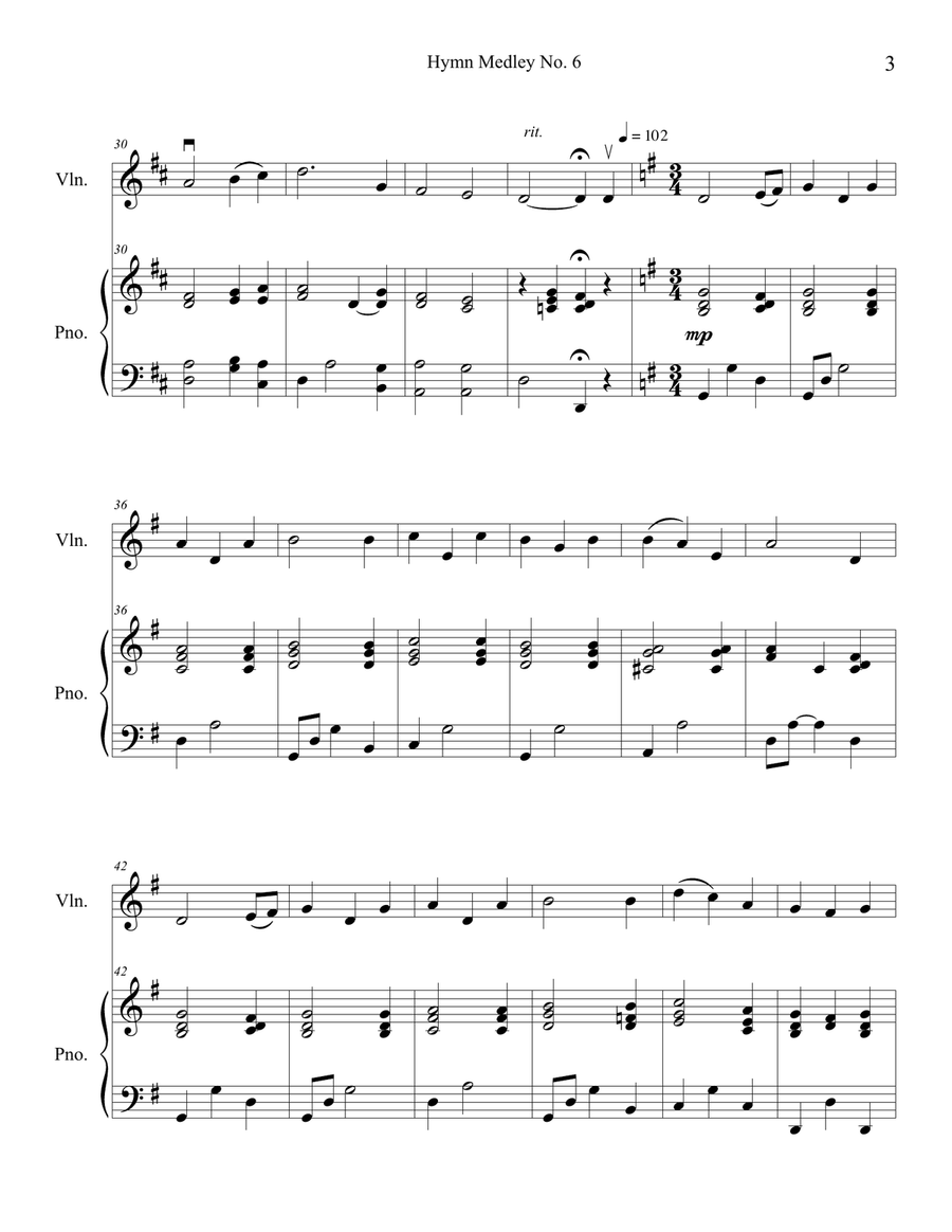 Hymn Medley No. 6 (Violin Solo with Piano Accompaniment) Violin Solo scores gallery preview page 3