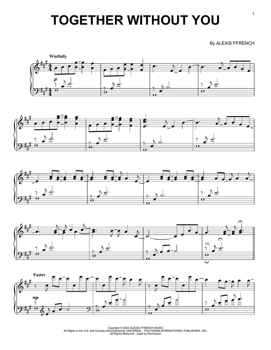 Together Without You Together Without You Piano Solo scores gallery preview page 1